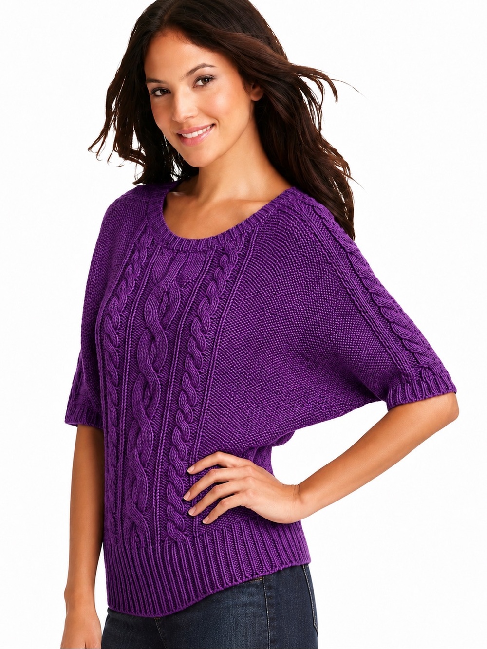 LOFT Ann Taylor Purple Cable Knit Dolman Sleeve Sweater XSP